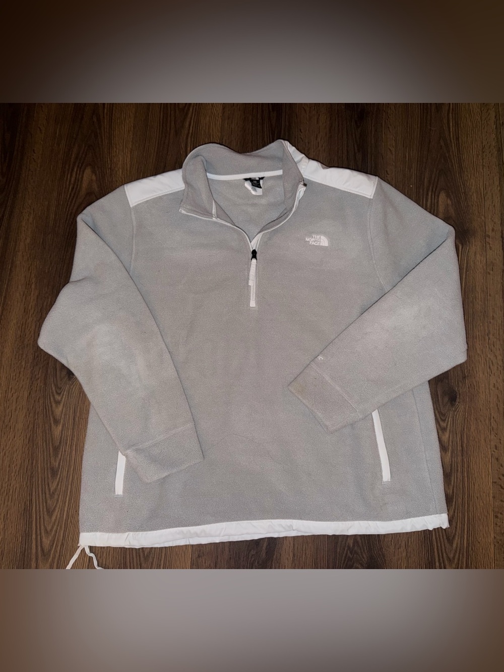 The North Face Men’s Light Gray Zip-Up Fleece Pullover with White Trim